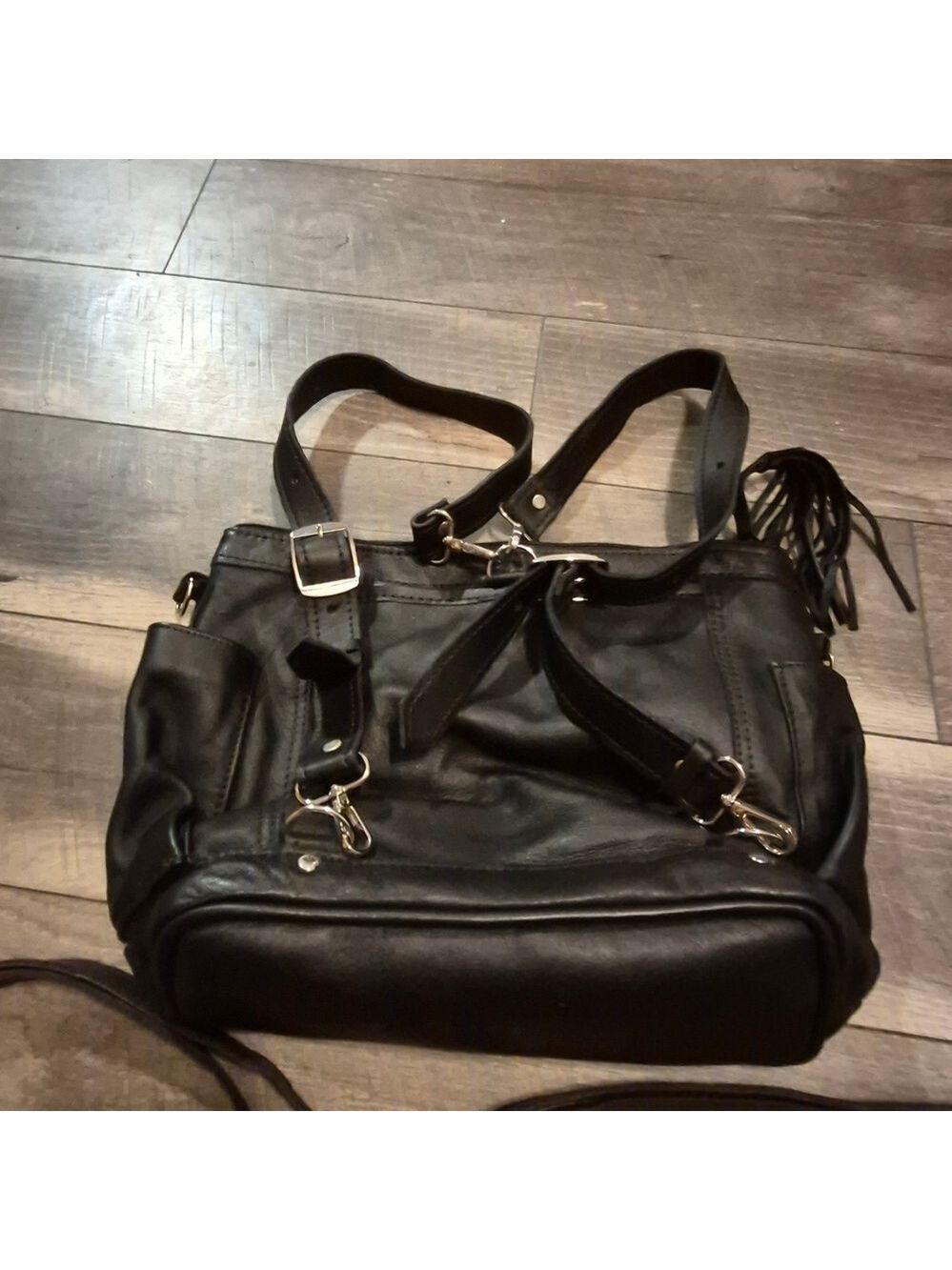 Colorful Patterned Black Leather Women's Bag - Picture 6 of 15